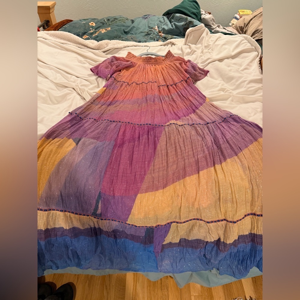 Anthropologie Bl-nk London Colorblock Shimmer Tiered Maxi Dress Women’s Small